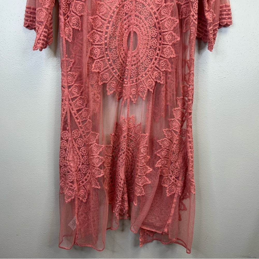 Rachel Zoe Coral Lace Cover-Up Mandala Pattern Boho Beachy O/S Cotton Blend - Picture 10 of 10